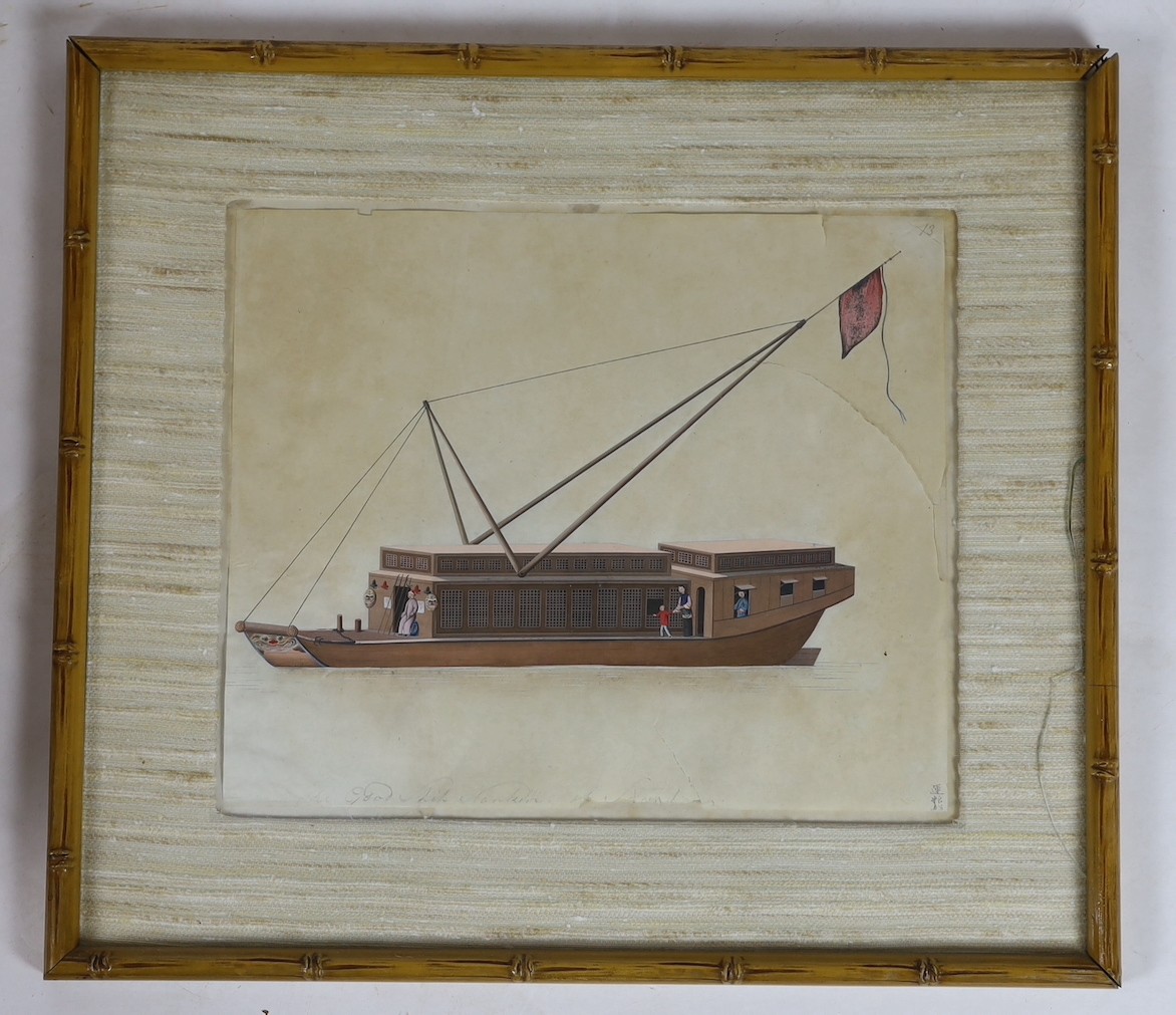 19th century Chinese School, Studies of water-going vessels, nine gouaches on pith paper, 29 x 34cm